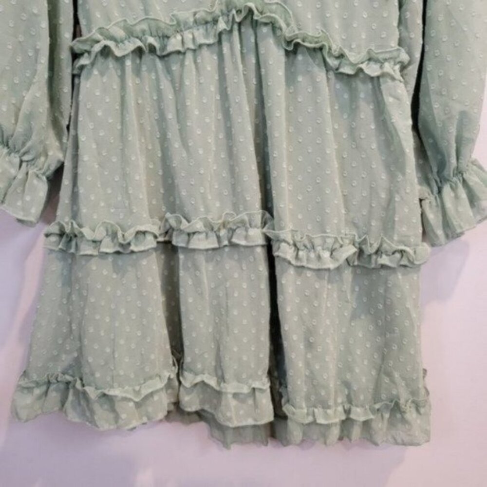 Shein Polka Dot Print Shirred Waist Layered Ruffle Hem Key hole Back Dress - Picture 4 of 10